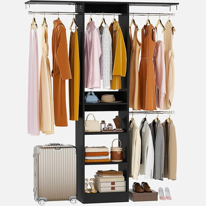 48" Small Closet Organizer, 4FT Small Closet System with 4 Closet Rods & 3 Shelves, 80"H Small Closet Organizers and Storage for Small Bedooms, Cloakrooms, Laundry Rooms, Black