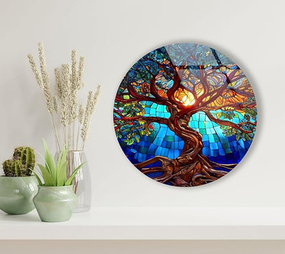 My Photostation.com 43Wx27H'' Stained Blue Life of Tree Glass Wall ArtTempered Glass Printing Wall Decor Large Wall Art Wall Hangings