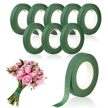 Phinus 9 Rolls Floral Tape, 1/2 Inch x 30 Yard Flower Tape, Green Floral Tape for Floral Crafts Supply, Bouquet Stem Wrapping, Wedding Bouquet (Green)