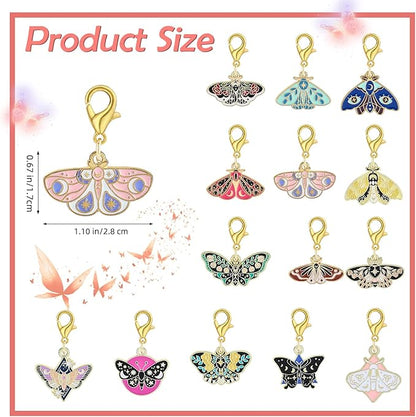 BEEFLYING 16Pcs Butterfly Stitch Marker Charms for Crocheting and Knitting, Removable Alloy Enemal Crochet Knit Stitch Marker Pendant with Lobster Clasp for Sewing Quilting Handmade Jewelry