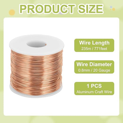 MECCANIXITY 20 Gauge Anodized Aluminum Craft Wire Bendable Bonsai Training Wire 771 Feet 0.8mm for Sculpting Crafts Wreath Floral Beading Jewelry Making, Copper Tone