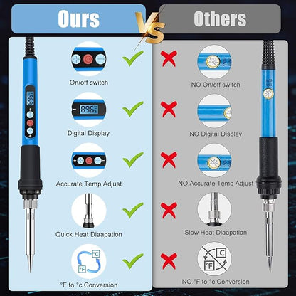 Soldering Iron Kit, 90W 110V Fast Heat up LCD Digital Soldering Gun kit with Ceramic Heater, 10 in 1 Adjustable Temperature Soldering Kit with Automatic Sleep Mode