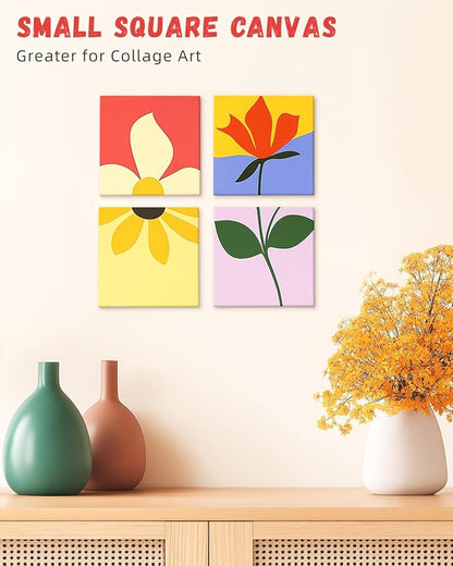 Simetufy Small Painting Canvas Panels 6x6 Inch, 12 Value Pack - 8 Oz Triple Primed 100% Cotton Acid Free White Blank Flat Canvas Boards for Acrylic, Oil Paints