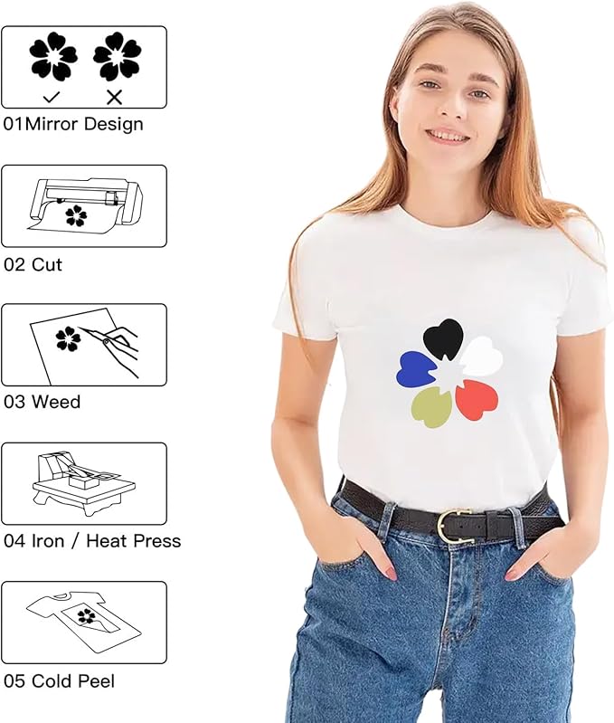 HTVRONT Heat Transfer Vinyl Rolls - 2 Pack 12" x 80ft Black and White HTV for T Shirts, Iron on Vinyl Compatible with Cricut Cutting Machine (White and Black)