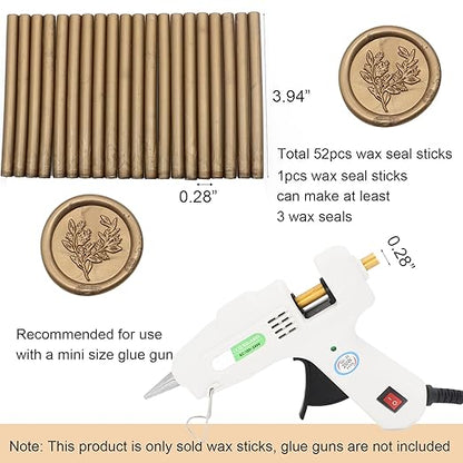 52pcs Antique Gold Wax Sealing Sticks, Andotopee Glue Gun Adhesive Seal Sticks for Stamp Seals, Premium Sealing Wax for Envelope Seals Wedding Invitation Craft Adhesive, Great Gift Ideas (Mini Size)
