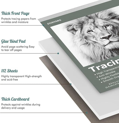 Tracing Paper 8.5" x 11", 112 Sheets Transparent Vellum Paper for Tracing Pads, Christmas Birthday Gifts for Adults Teens, 25lb/41gsm Translucent Tracing Paper for Sketching, Drawing, Overlays