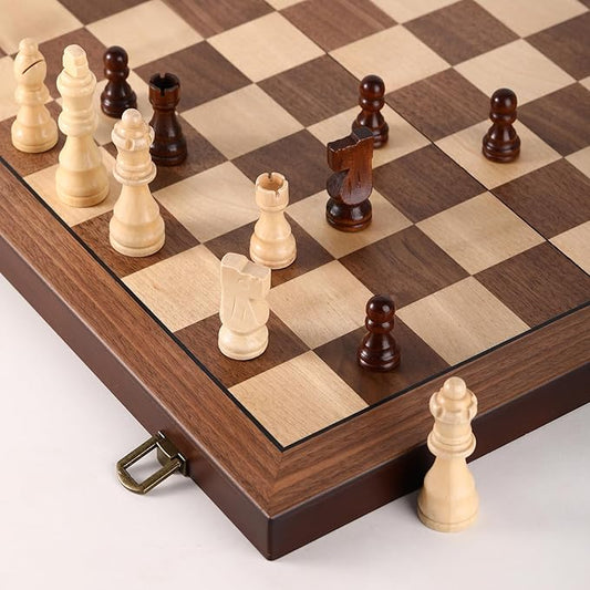 Premium Wooden Chess Set with Protective Carry Bag - 15" Folding Chess Board & Chess Pieces - Classic Strategy Game for Adults & Kids for Chess Lovers, Beginners