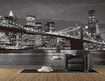 Brooklyn Bridge and New York City Wall Murals Large Photo Wallpaper Murals for Wall Living Room Bedroom Dining Room(Not Self-Adhesive) 151inchx105inch (385x268cm)