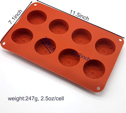 X-Haibei Flower Round Circle Silicone Mold - 8 Cavity for Soap Making, Lotion Bars, Wax, Resin - Floral Detailed Design, Food Grade Flexible Mold for DIY Craft & Cold Process - 3oz Per Cavity