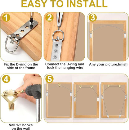 88Pcs Heavy Duty Picture Hanging Wire Kit, Include 50Ft Stainless Steel Wire Picture Hanging for Photo Mirror Frame, up to 110lbs, D Ring, Picture Hangers, Screws, Hanging Hooks, Nails, Level