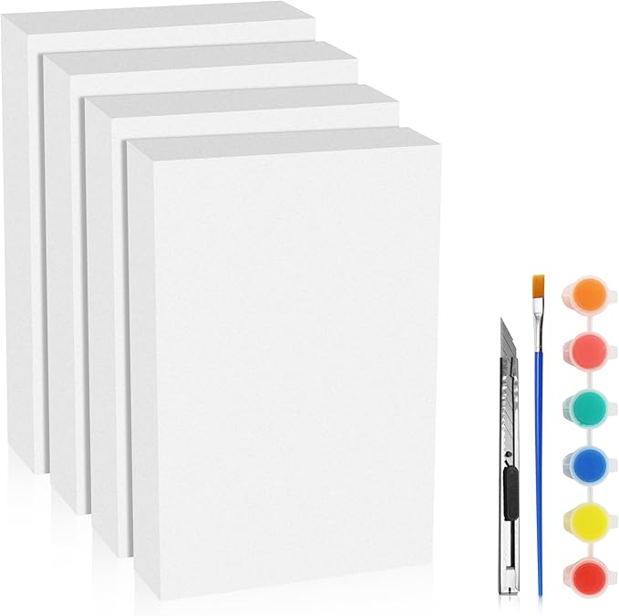 LuckyFoam White 4 Pack 12x7.5x2 inch Foam Sheets 2 Inch Thick Polystyrene Rectangles XPS Foam Board Craft for Insulating DIY Modeling Art Supplies