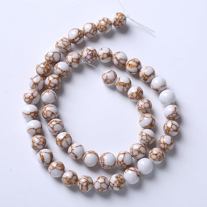 60pcs 6mm White Howlite Spun Gold Stone Beads for Jewelry Making Natural Stone Energy Healing Beads DIY Bracelet Necklace 15" (6mm, White Howlite Spun Gold Stone)