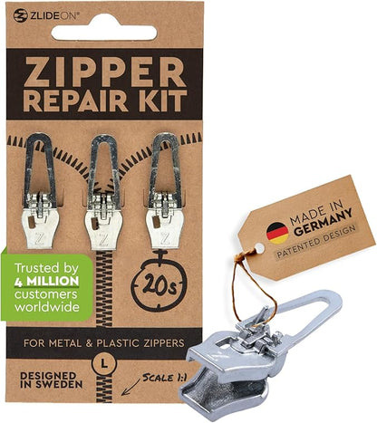 ZlideOn Zipper Pull Replacement - 3pcs, Silver, Large - Instant Zipper Replacement Slider