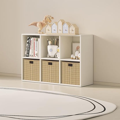 Wood Cube Storage Organizer Closet Cabinet for Living Room Bedroom Study Shelf Bookcase Wooden Floor Standing Open Bookshelf for Kids Home Office Display Storage Cabinet (White, 6-Cube, 11.81in)