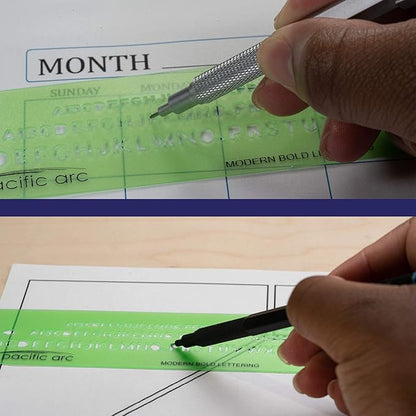 Pacific Arc Modern Bold Lettering Template Guide, with 1/8 to 1/4 Inch Letters