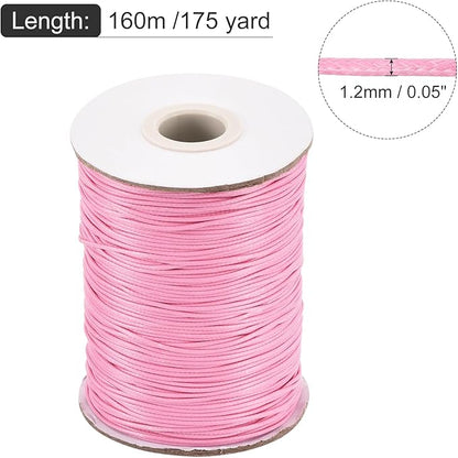 MECCANIXITY Waxed Cord 1.2mm Waxed Polyester Cord 175 Yard Wax String for Bracelet Making,Necklaces, Beading,Jewelry Making and DIY Crafts(Dark Pink)