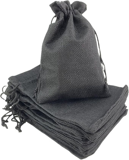 Palmhomee Pack of 25 Burlap Gift Bags with Drawstring Linen Jewelry Pouches Wedding Hessian Jute Bags for Birthday and Treat Pouches Party Wedding Favors Gift (5x7 Inch, Black)