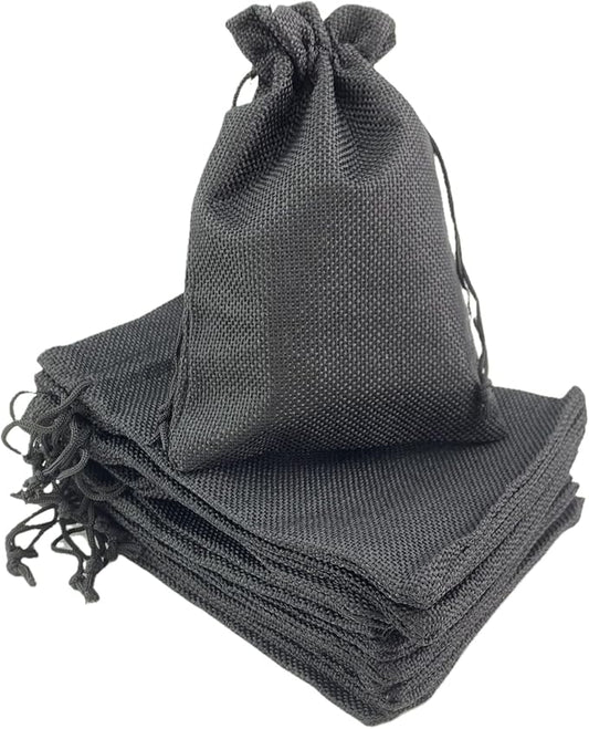 Palmhomee Pack of 25 Burlap Gift Bags with Drawstring Linen Jewelry Pouches Wedding Hessian Jute Bags for Birthday and Treat Pouches Party Wedding Favors Gift (5x7 Inch, Black)