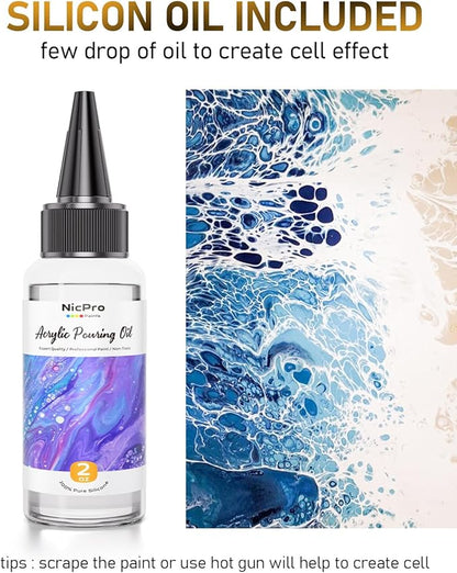 Nicpro 8 Colors 33.8 oz Large Bulk Metallic Acrylic Pouring Paint Supplies Kit, Premixed High Flow Art Pour Paint with Silicone Pour Oil, Gloves, Tablecloths for Beginner DIY, Ready to Pour