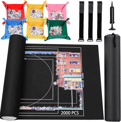 Jigsaw Puzzle Mat Roll Up - 2000 1500 1000 500 Pieces Puzzel Matte, Black Roll-Up Puzzles Mats Felt Save Trays for Sorting Table Board Clear Sheets, Frame Keeper Storage Accessories for Adults