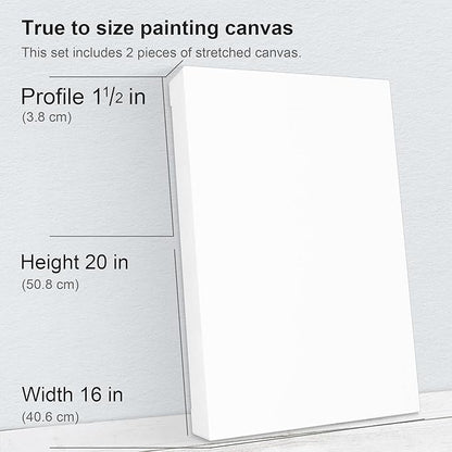 PHOENIX 16x20 Inch 2 Pack Gallery Canvas - 1.5 in Thick Large Canvases for Painting - Deep Edge 100% Cotton 11 Oz. Gesso Primed White Blank Professional Canvas Oil & Acrylic Paints