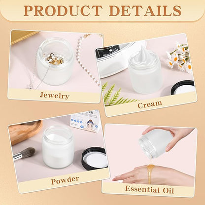 Glass Jars with Lids,Eco-Friendly Cosmetic Containers with Airtight Black Lids & Liners, Multi-Color Options for Cream, Lotion, Body Butter, DIY Skincare Travel Jars (Clear Frosted, 4oz)