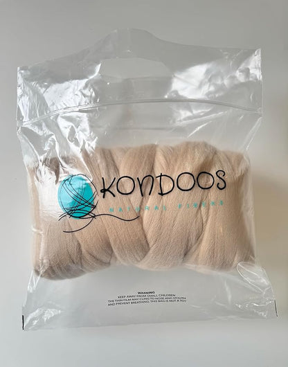 Colored Natural Wool roving, 1 lb. Best Wool for Needle Felting, Wet Felting, handcrafts and Spinning. (Cream Beige, 1 lb)