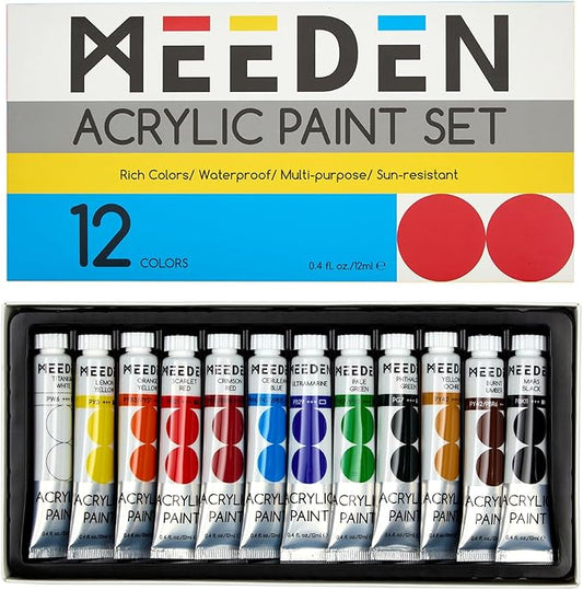 MEEDEN Beginners Acrylic Paint Set: 12 Colors 12ml/0.41 fl oz Heavy Body Art Craft Paints - Non-Toxic Rich Pigment Hobbists Halloween Pumpkin Painting for Kids Adults on Canvas Wood Fabric