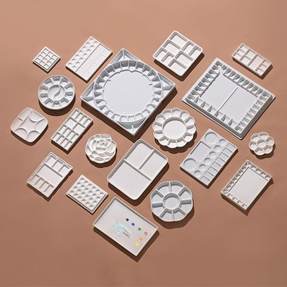 MEEDEN Ceramic Tray Palette, Ceramic Artist Paint Palette, Porcelain Mixing Tray for Watercolor Gouache Painting, Large Mixing Area White Rectangle Palette for Painting Large Artwork