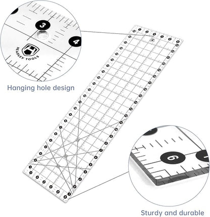 Headley Tools Sewing Ruler,Quilting Ruler (6.5"x 24"), Sewing and Quilting Ruler with 30°/45°/60° Angle Indicator, Acrylic Fabric Ruler for Sewing and Quilting,Clear/Black