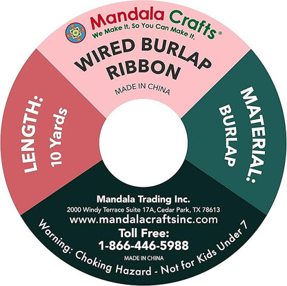 Mandala Crafts Gray Burlap Wired Ribbon 3 Inches Wide Jute Ribbons for Crafts - 10 Yds Roll Rustic Burlap Wrap Trim Ribbons for Wreaths Bows Party Decoration