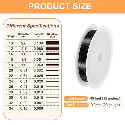 HARFINGTON 49ft Jewelry Wire, 28 Gauge (0.3mm) Brass Craft Soft Metal Tarnish Resistant Copper Beading Wire for Jewelry Making Supplies Crafting, Black