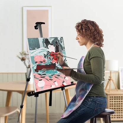 RRFTOK Art Painting Artist Easel Stand,Aluminum Metal Tripod Adjustable Easels for Painter Canvases Height from 17 to 66 Inch - Carry Bag for Table-Top/Floor Drawing and Displaying 2-Pack.