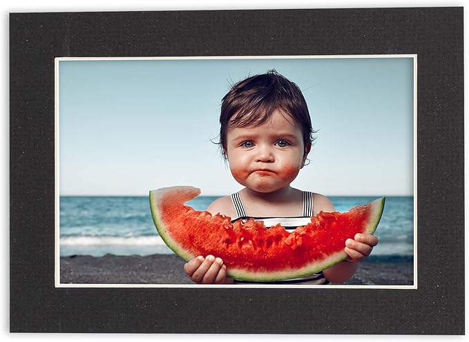 6x8 Mat for 8x10 Frame - Precut Mat Board Acid-Free Show Kit with Backing Board, and Clear Bags Textured Black 6x8 Photo Matte Made to Fit a 8x10 Picture Frame Matboard for Framing, Pack of 10 Mats