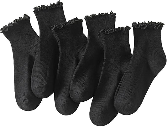 Hstyle 6 Pairs of Ruffle Socks Women, Cute Ruffle Ankle Socks