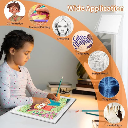 A4 LED Light Box for Tracing, elice Artist Drawing Lightbox Light Table Light Pad Light Copy Board, Up to 8000 Lux Super Bright Lightpad for Cricut Weeding Vinyl, Diamond Painting, Sketching (White)