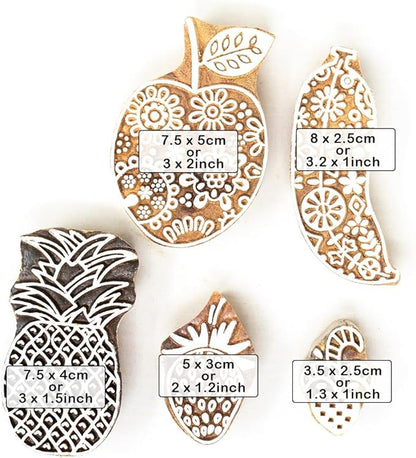 Hashcart Wooden Indian Traditional Design Printing Stamps/Blocks for Printing Saree Border/Dresses/Craft Card Making/Scrapbook/Clay Pottery (Set of 5)