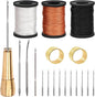 Swpeet 19Pcs Portable Canvas Leather Sewing Awl and Needle Kit With Nylon Waxed Cord Thread Thimble Assortment, Copper Handle Tools for Leather, Shoe and Repair