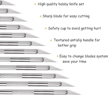 15 Pack Exacto Knife Set, Hobby Knife, Back to School Supplies Craft Knifes Kit for Art, Carving, DIY, Scrapbooking, Art, Cutting, Stencil(Silver)