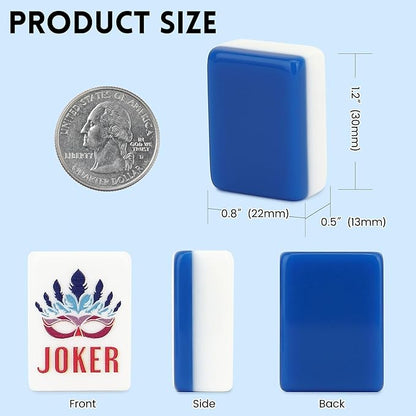 American Mahjong Tile Set,166 Tiles White Blue Acrylic Carving Tiles,Mahjong Game Set with Portable Travel case(Racks Not Included)