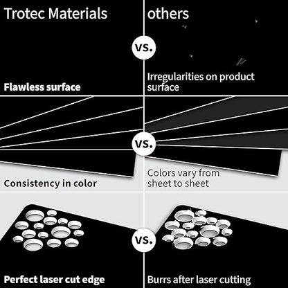Trotec TroLase | 12"x24"x1/16", 4 Pcs | Black/White | 2 Ply | Modified Acrylic | Laser Engraving Double Color Plastic Sheet | Engraving Blanks for Laser, Saw, Guillotine | Made in USA
