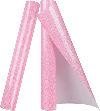 TORC Pink Glitter HTV Heat Transfer Vinyl 2 Rolls Iron on Vinyl for T Shirts Crafts 12 inch x 5 ft