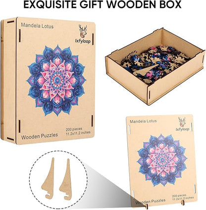 Wooden Puzzles for Adults, Mandela Lotus Adult Puzzles 192 Pieces, Wooden Jigsaw Puzzles Unique Shape, Best Gifts for Adults Family Game, 11.1x11.2 inch