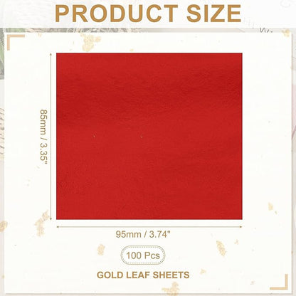 PATIKIL Gold Leaf Sheets for Art 3.7" x 3.4", 100 Pcs Gold Foil Sheet Metallic Leaf Papers for DIY Crafts Resin Furniture Nails Paintings Home Decoration, Red
