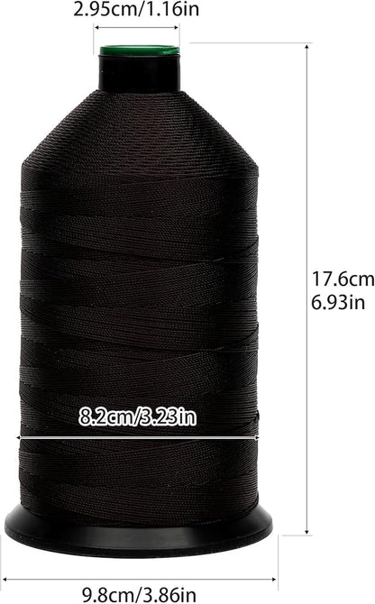 Extra Strong Bonded Nylon Thread #207 Tex210 – 16 OZ, 2000yds, Versatile Stitching Solution for Leather, Upholstery, Canvas Repair and More (Dark Brown)