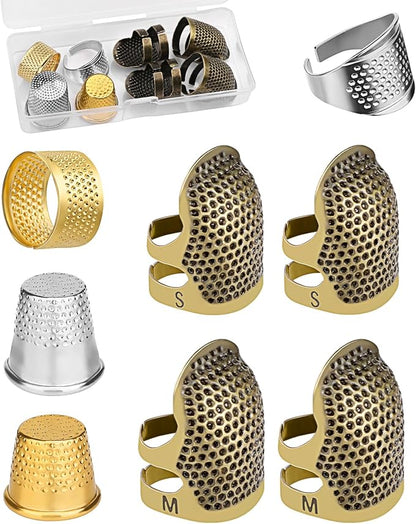 ZMAAGG Thimbles for Hand Sewing, 8 PCS Sewing Thimble Kit, Metal Finger Protectors, Thimble Ring for Hand Quilting and Embroidery