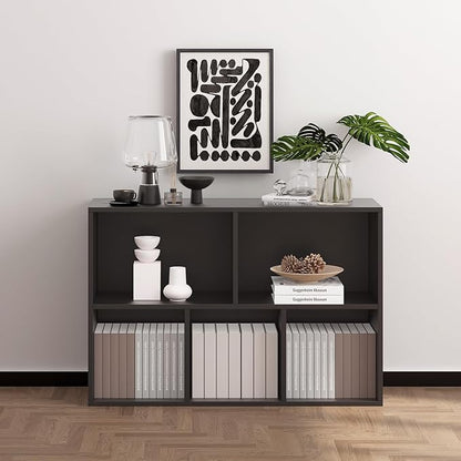Wooden 5 Cube Storage Organizer with Closed Back Panel, Black Cube Shelf Heavy Duty Cubby Storage Organizer with Compartments for Living, Display Shelf