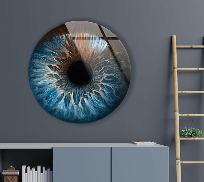 My Photostation.com 20''(50cm) Diameter Eye Round Blue Glass Wall Art Tempered Glass Printing Wall Decor Large Wall Art Wall Hangings