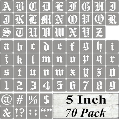 5 Inch Alphabet Letter Stencils for Painting - 70 Pack Old English Letter Stencil Templates with Numbers and Signs for Painting on Wood, Reusable Letters Stencils for Chalkboard Wood Signs & Wall Art