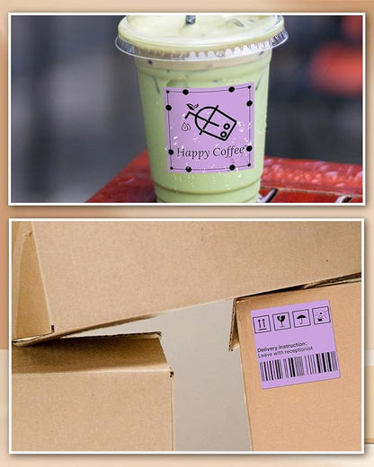 iEager Purple Square Thermal Label Stickers, 3" x 3" Self-Adhesive Square Direct Thermal Labels with Perforation Line, 500 Sheets/Roll